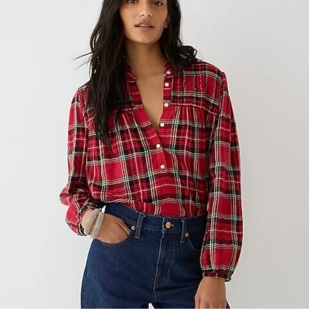 J.Crew Tartan Plaid Popover Blouse